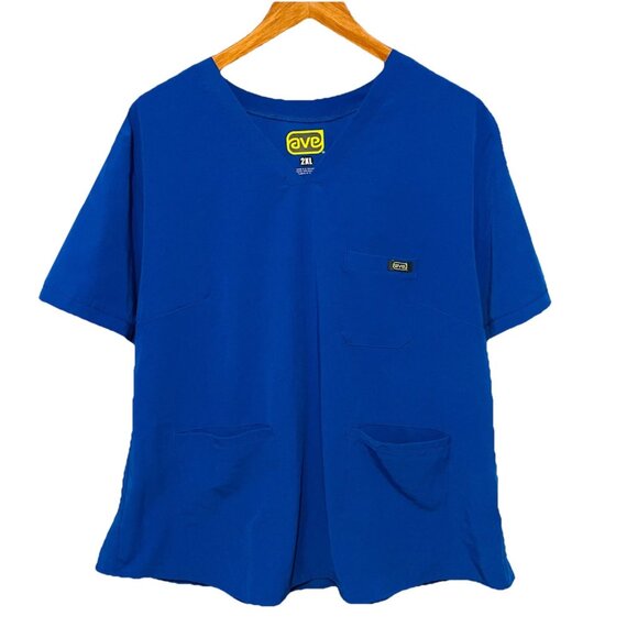 AVE Shirt Womens Size 2XL Blue Scrubs Top V-Neck Nurse Uniform Work Tech Pockets - Picture 1 of 8
